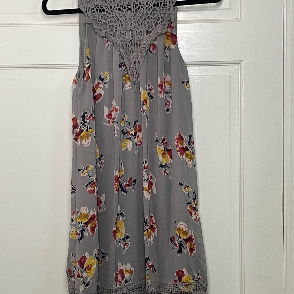 Floral Sleeveless Dress with Lace Detail